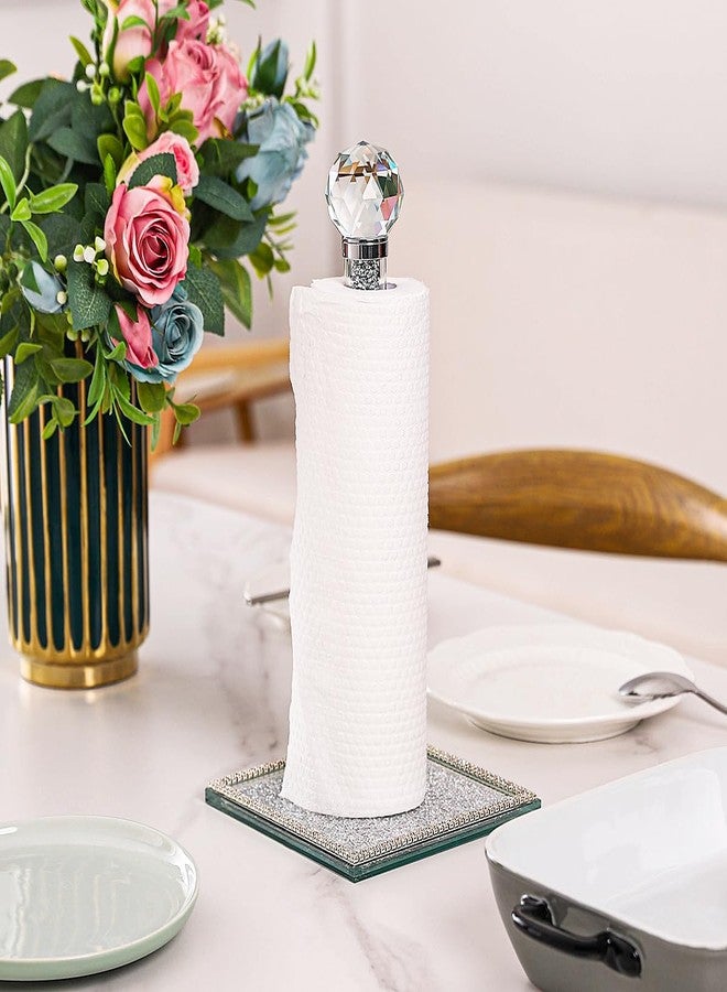 Hochance Silvery Crystal Standing Paper Towel Roll Holder Countertop Weighted Rack,Glam Cute Bling Rhinestone Jeweled Diamonds Modern Decoration Christmas Housewarming Gifts for Kitchen Home Bar - Image 3